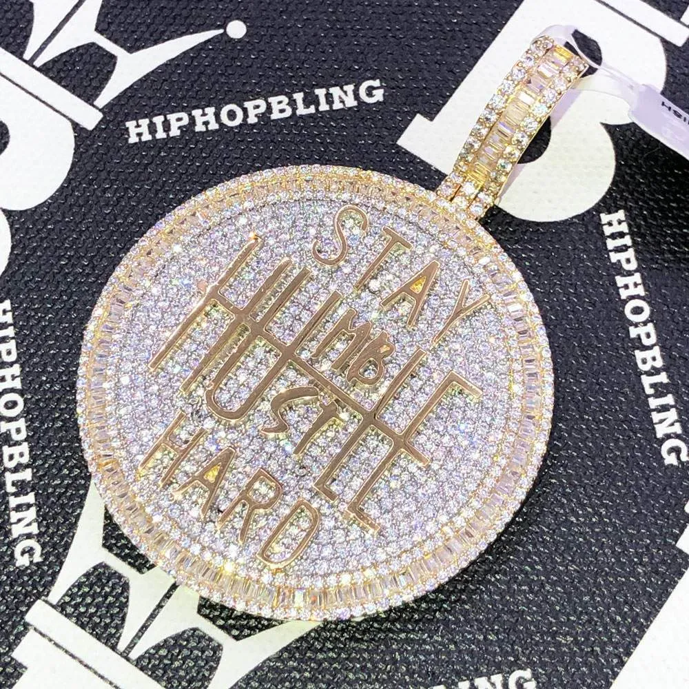 Stay Humble Hustle Hard CZ Hip Hop Bling Bling Pendant
