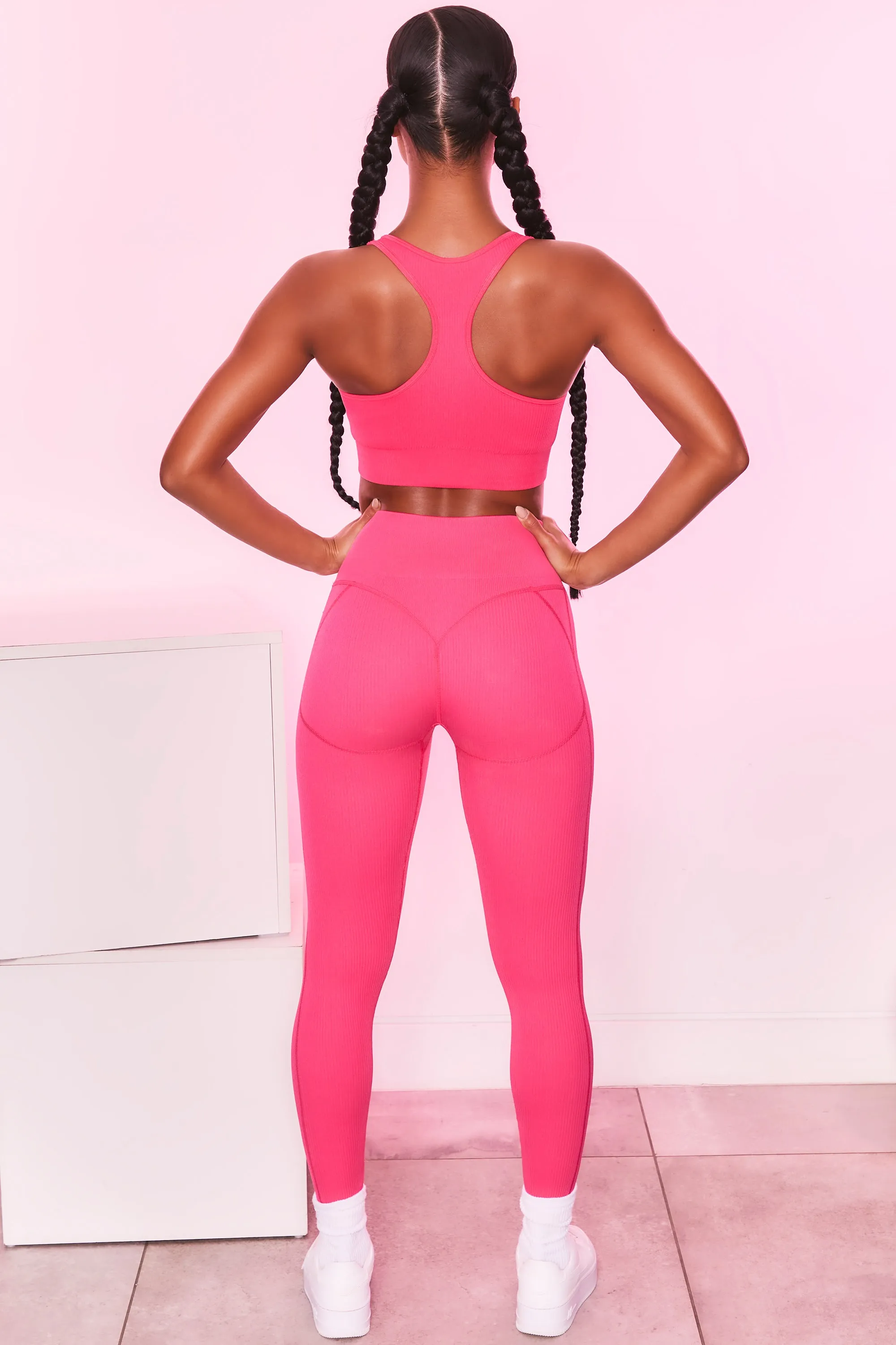 Strong Ribbed Butt Lifting Leggings in Hot Pink