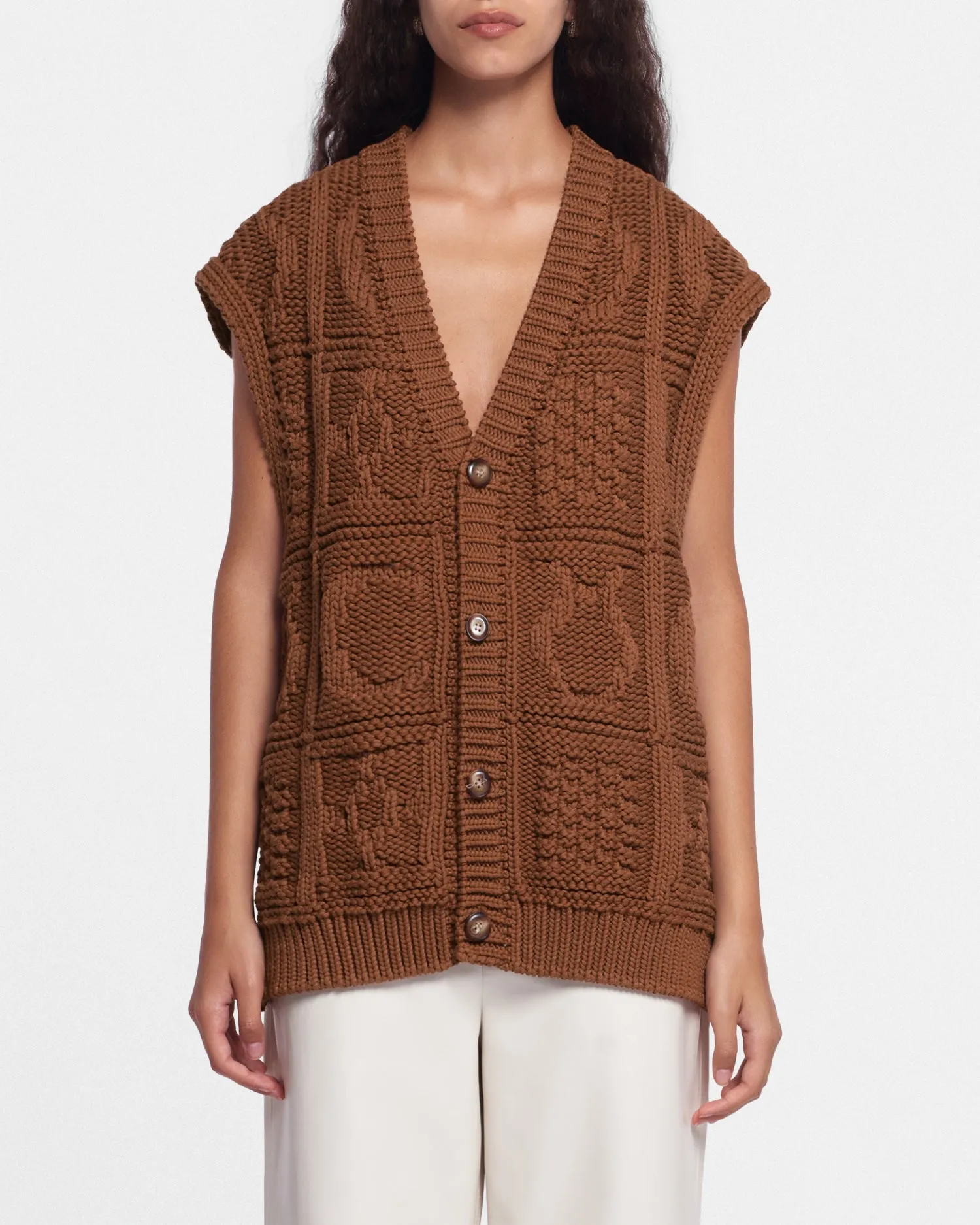 Terence - Sale Cable-Knit Cotton-Blend Vest - Brown