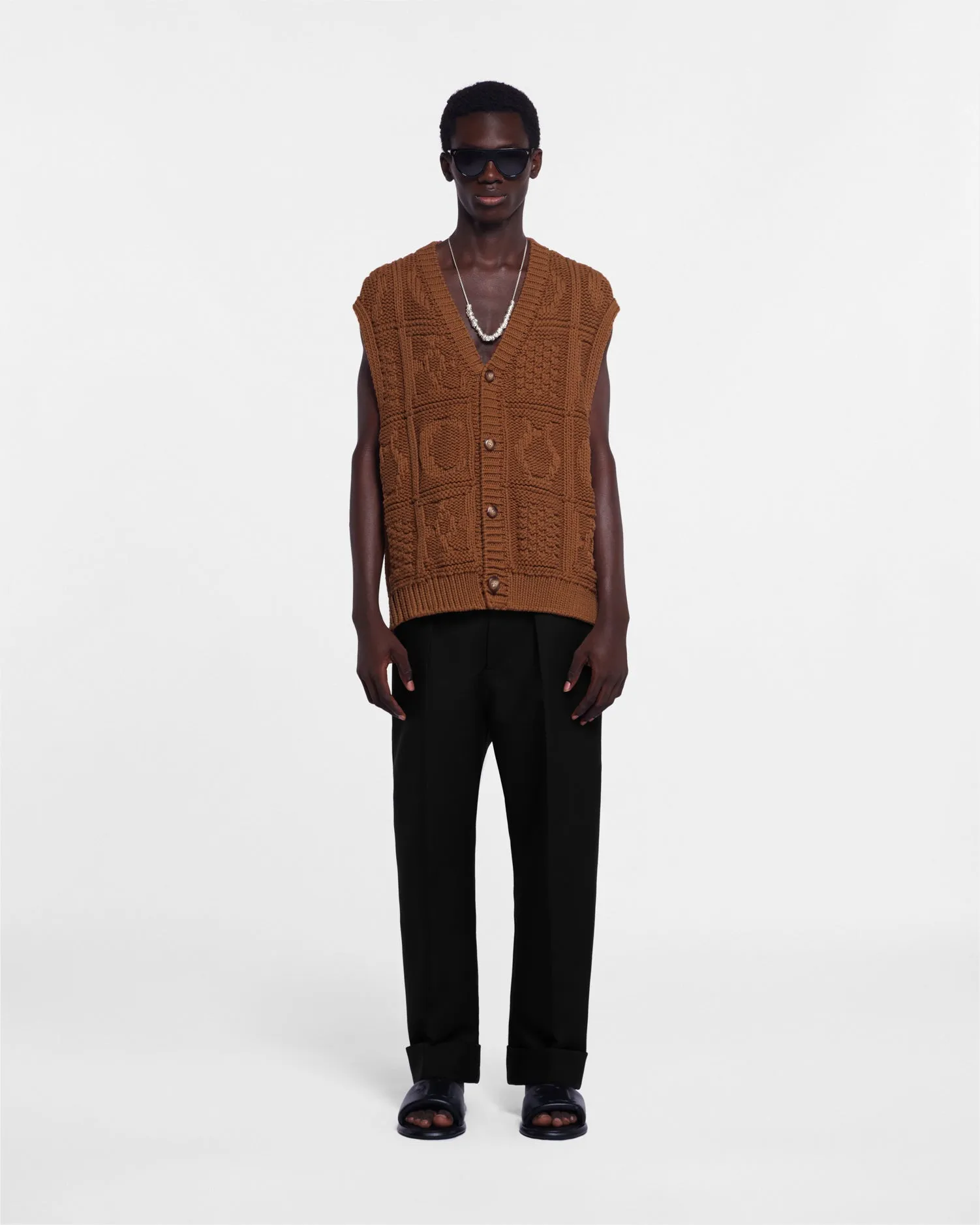 Terence - Sale Cable-Knit Cotton-Blend Vest - Brown