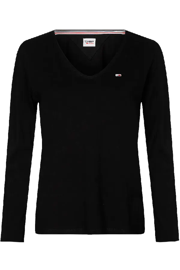 Tommy Hilfiger Women V-Neck L/S Organic Logo Tee Black