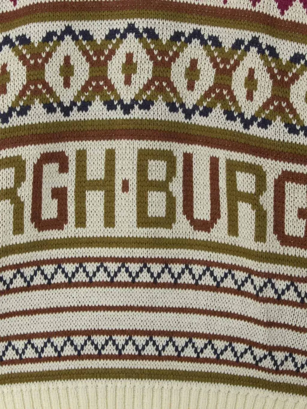 Vintage Burgh Scott sweater with spellout fair isle pattern – Medium / Large