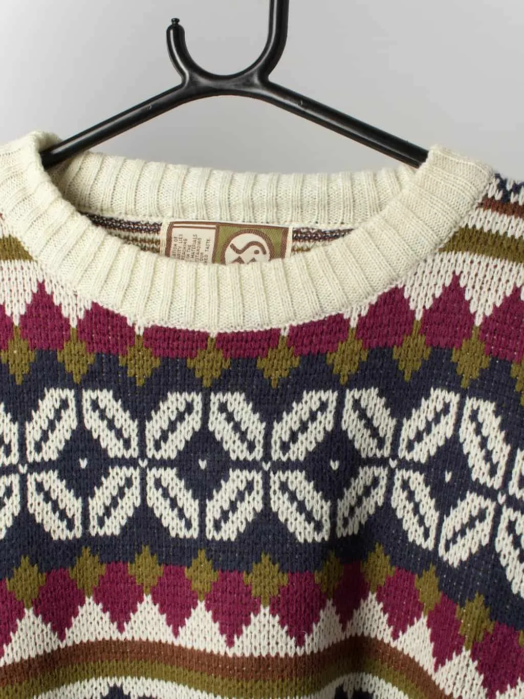 Vintage Burgh Scott sweater with spellout fair isle pattern – Medium / Large