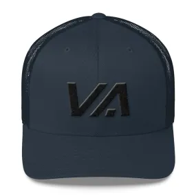 Virginia - Mesh Back Trucker Cap - Black Embroidery - VA - Many Hat Color Options Available