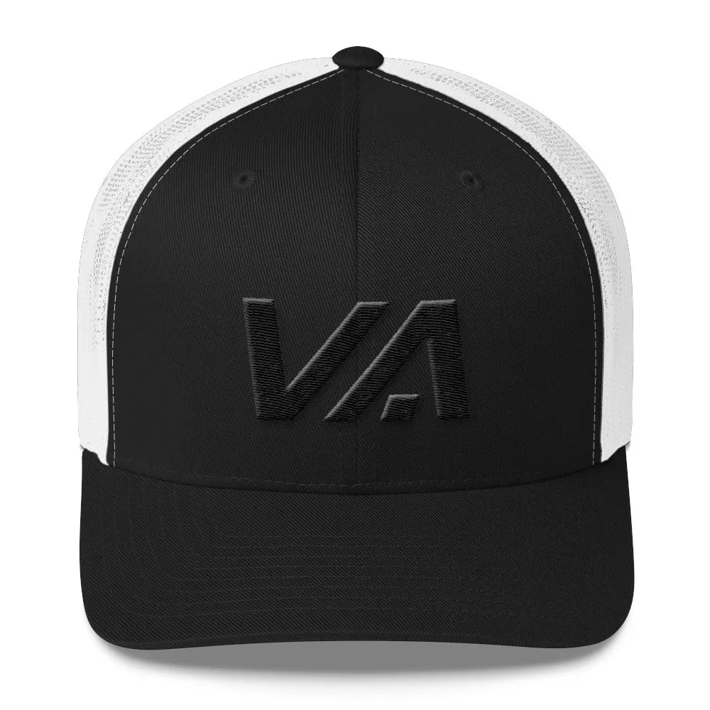 Virginia - Mesh Back Trucker Cap - Black Embroidery - VA - Many Hat Color Options Available