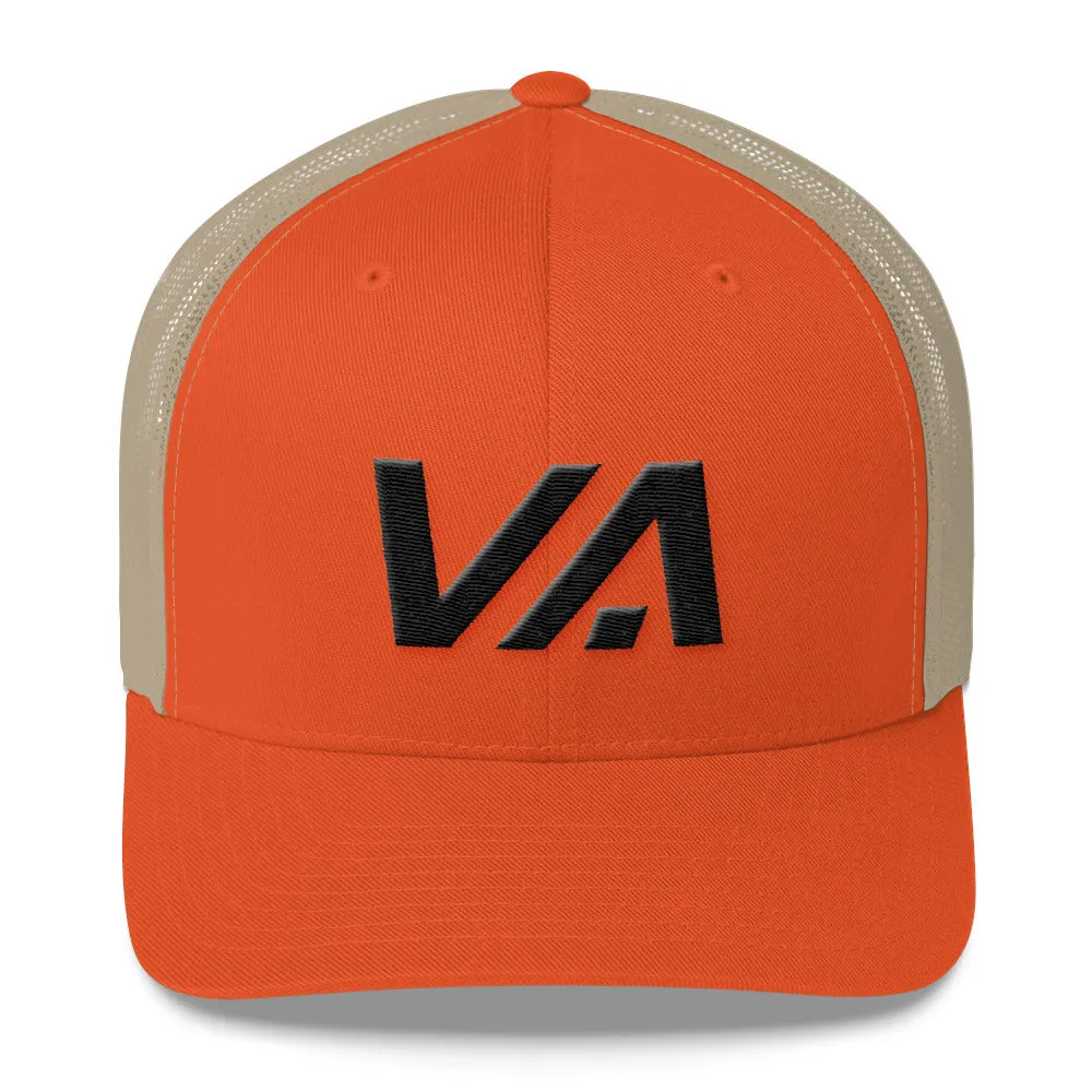 Virginia - Mesh Back Trucker Cap - Black Embroidery - VA - Many Hat Color Options Available