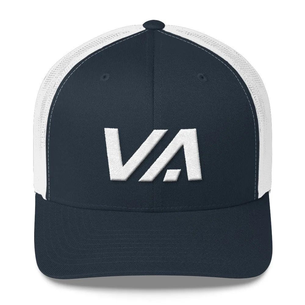 Virginia - Mesh Back Trucker Cap - White Embroidery - VA - Many Hat Color Options Available