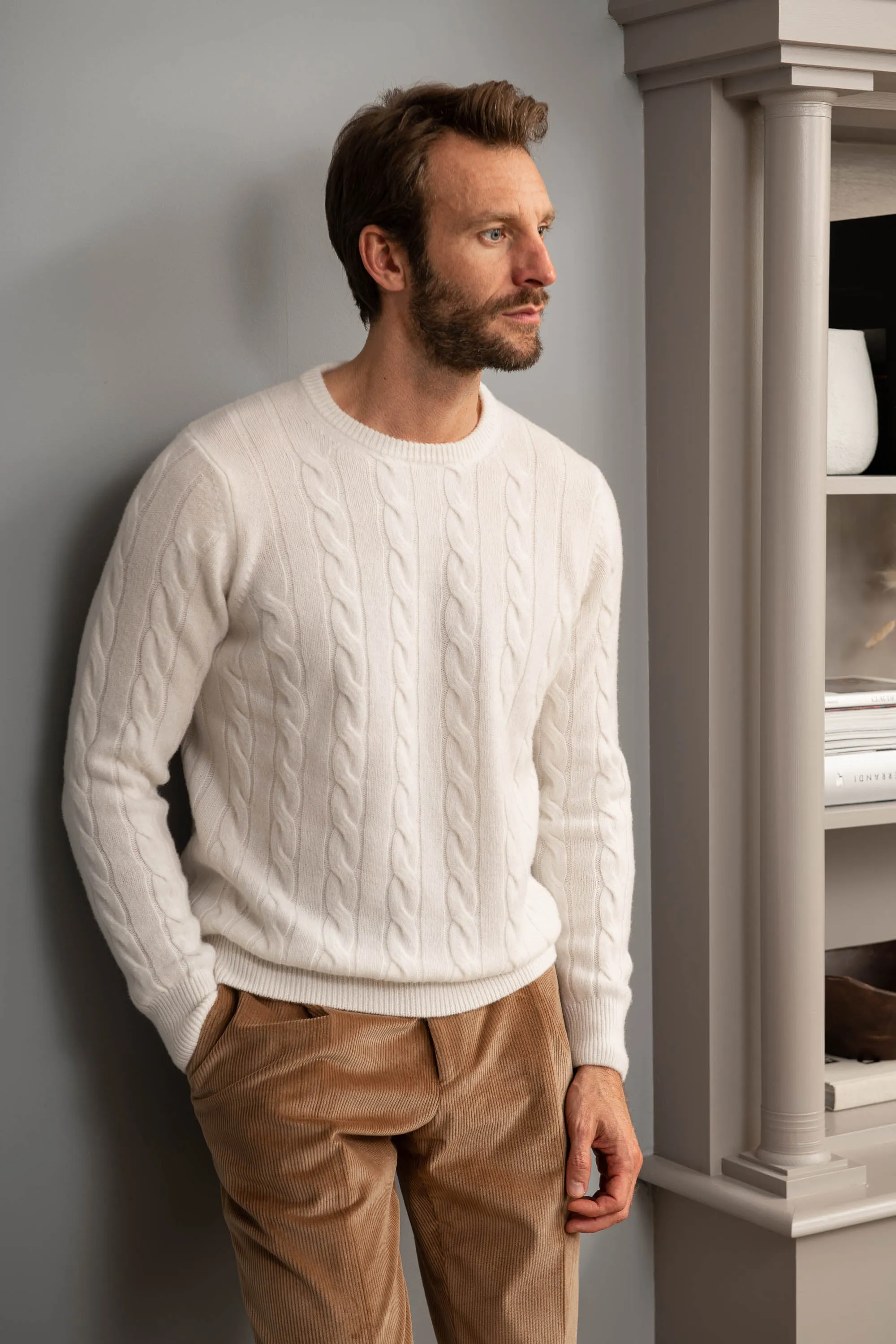 White cable knit sweater – Made in italy