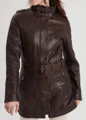 Women's brown rose garden twilight leather coat