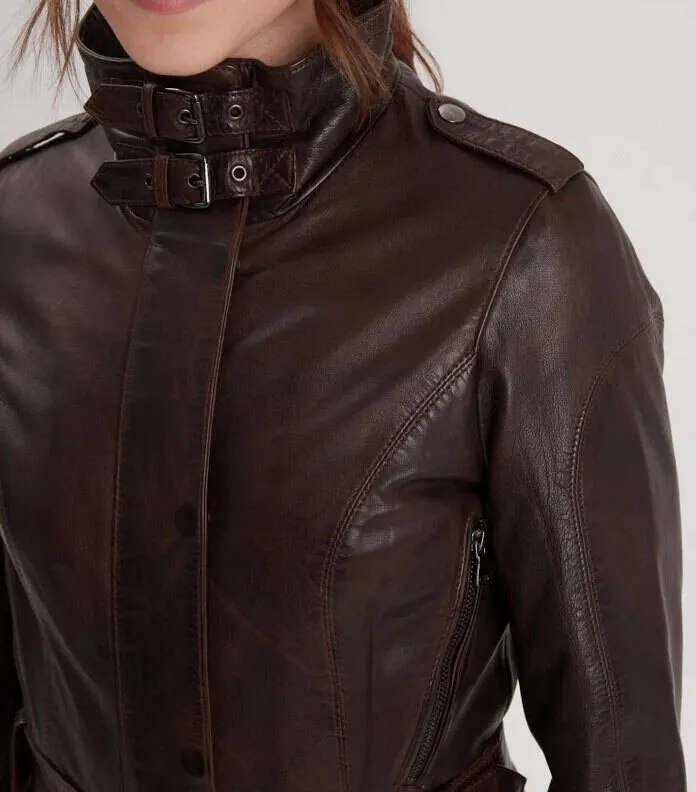 Women's brown rose garden twilight leather coat