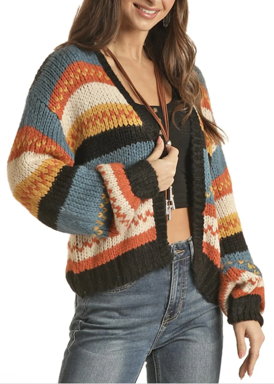 WOMENS OPEN KNIT CARDIGAN RUST ROCK & ROLL |RRWT95R04U