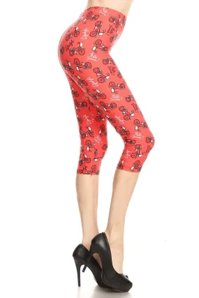 Women's Plus Bicycle in Coral Lifestyle Printed Cropped Capri Leggings