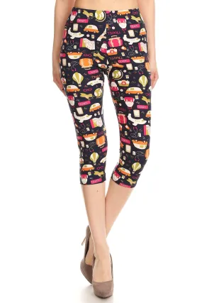 Women's Regular Colorful Travel Ticket Theme Printed Cropped Capri Leggings