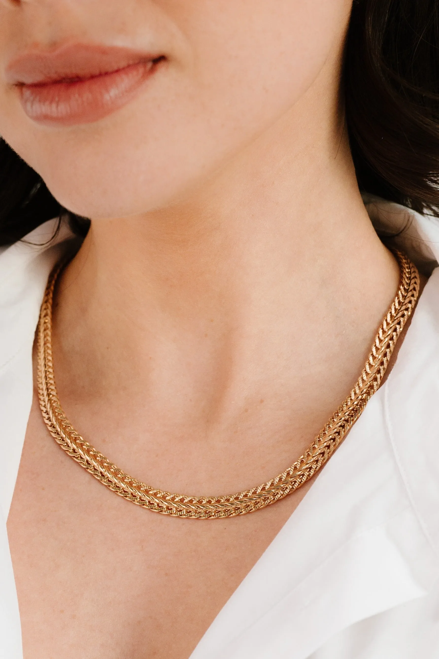 Woven 18k Gold Plated Chain Necklace