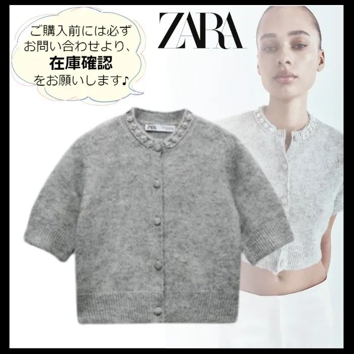 ZARA  |Heart Casual Style Short Sleeves With Jewels Office Style